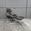 Leder Drehsessel mit Hocker – 1970er Jahre