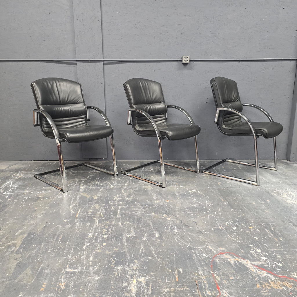 3 Giroflex Freischwinger aus Leder & Chrom