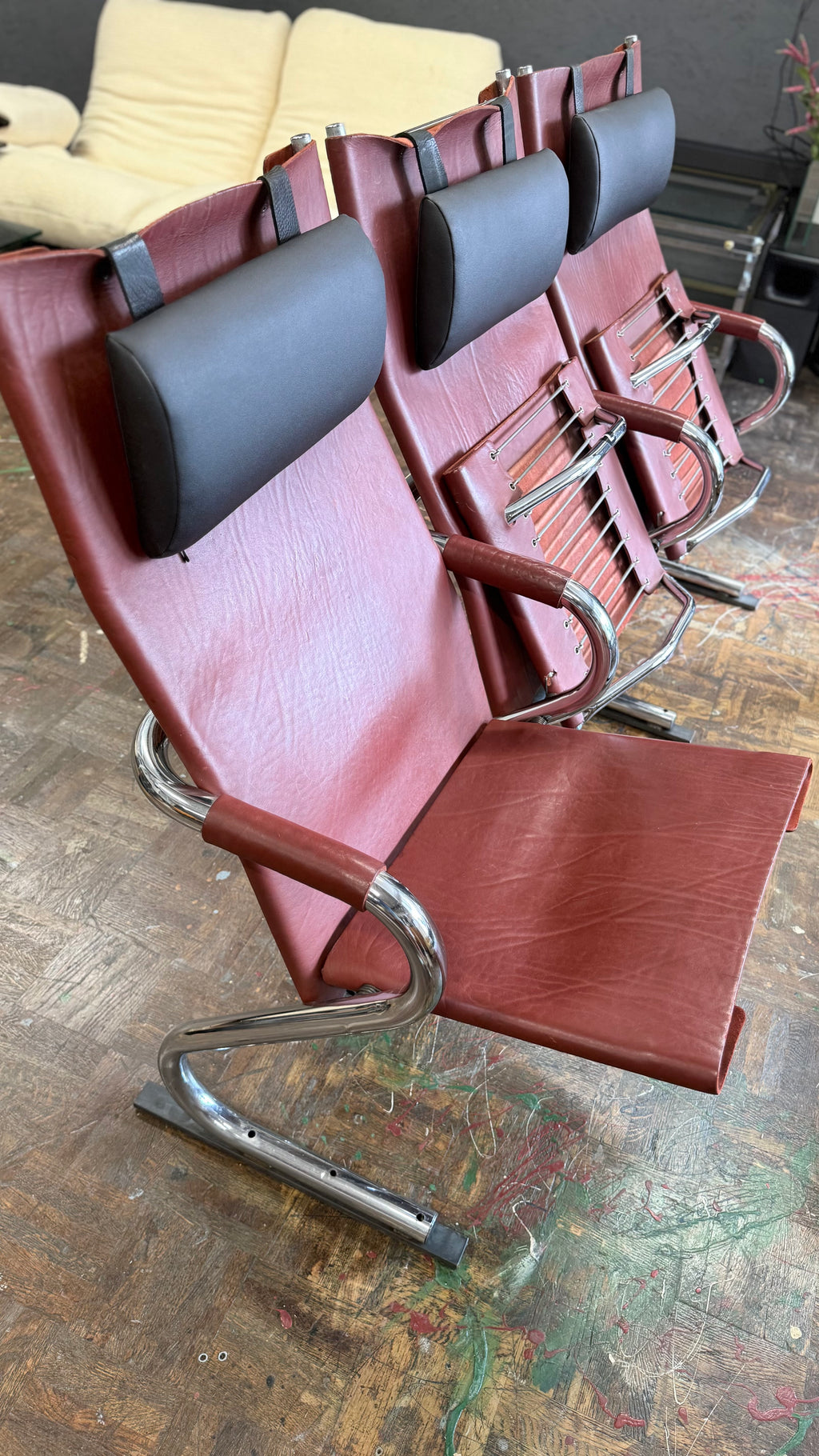 Pfalzberger Cinema Series – 3-Sitzer Leder & Chrom, 1970er Jahre