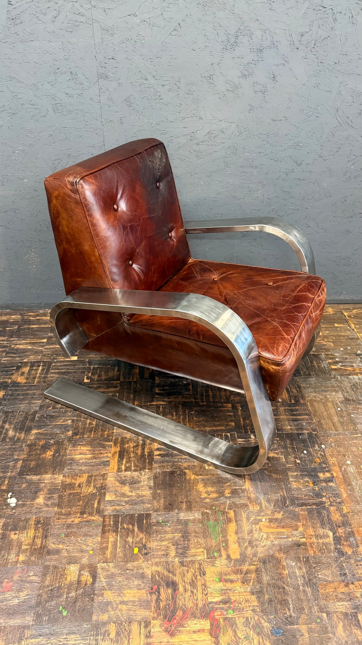 Ledersessel im Bauhaus-Stil – Cognacbraun & Metall
